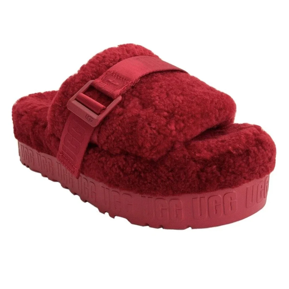 UGG Platform Fluffita Plush Cozy Open-toe Sanals Red 8